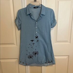 Chic me Blue Mini Dress with Bird Print